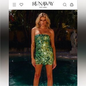 Runaway The Label Green Sequin Strapless Mini Dress